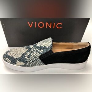 Vionic Black/Snakeskin Print Slip-On Suede Leather Sneakers
Size 10